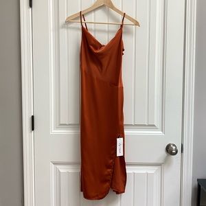 SHEIN Burnt Orange Satin Slip Dress XXS NWT